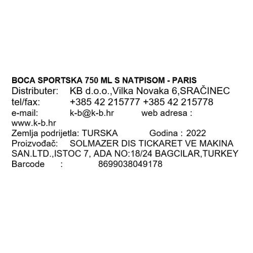 BOCA SPORTSKA 750 ML S NATPISOM - PARIS