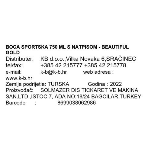 BOCA SPORTSKA 750 ML S NATPISOM - BEAUTIFUL GOLD