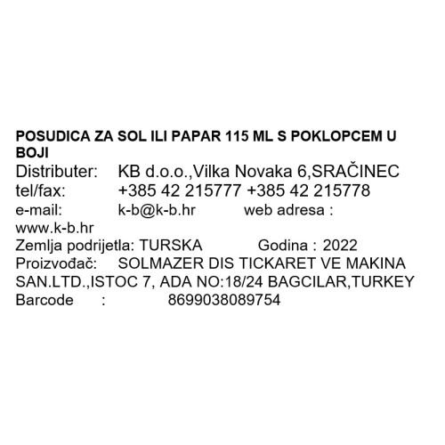POSUDICA ZA SOL ILI PAPAR 115 ML S POKLOPCEM U BOJI