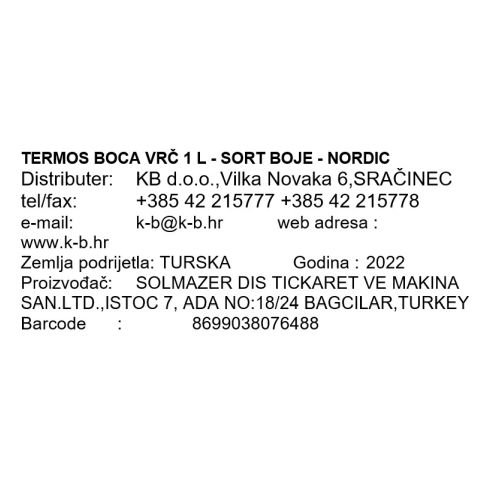 TERMOSICA VRČ 1 L - SORT BOJE - NORDIC