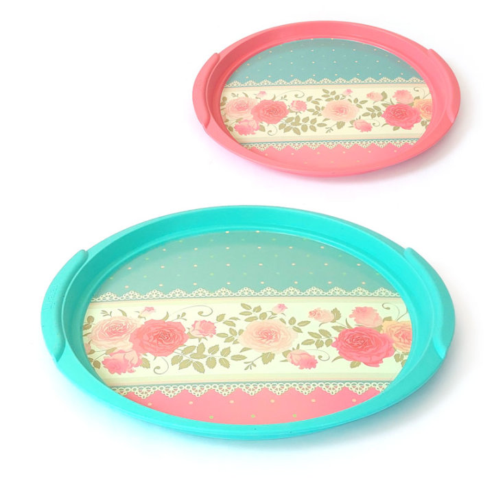 TACNA OKRUGLA PVC 30 CM - ROZO-PLAVA S RUŽAMA