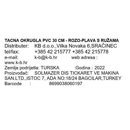 TACNA OKRUGLA PVC 30 CM - ROZO-PLAVA S RUŽAMA