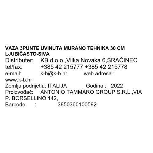 VAZA ZA CVIJEĆE 3PUNTE UVINUTA MURANO TEHNIKA 30 CM