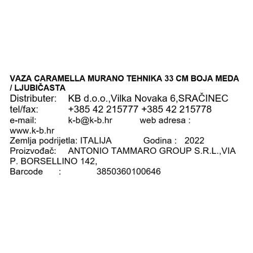 UKRASNA VAZA CARAMELLA MURANO TEHNIKA 33 CM