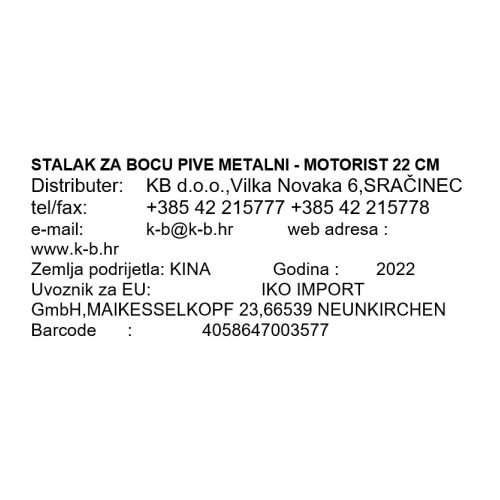 STALAK ZA BOCE PIVE METALNI - MOTORIST 22 CM