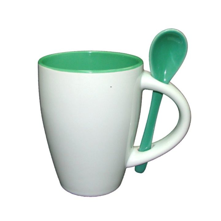 ŠALICA KERAMIČKA SA ŽLIĆICOM 200 ML BIJELO-ZELENA