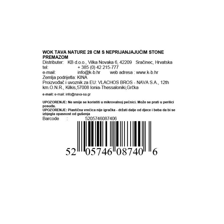 WOK TAVA NATURE 28 CM S NEPRIJANJAJUĆIM STONE PREMAZOM