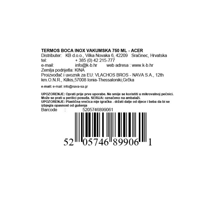 TERMOS BOCA INOX VAKUUMSKA 750 ML - ACER