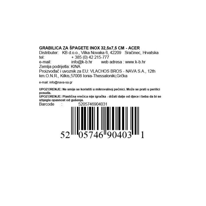 GRABILICA ZA ŠPAGETE INOX - ACER