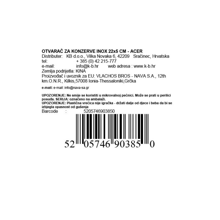 OTVARAČ ZA KONZERVE INOX 22x5 CM - ACER