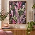 SLIKA ZIDNA CANVAS ROZI I ZELENI LISTOVI 50x70 CM