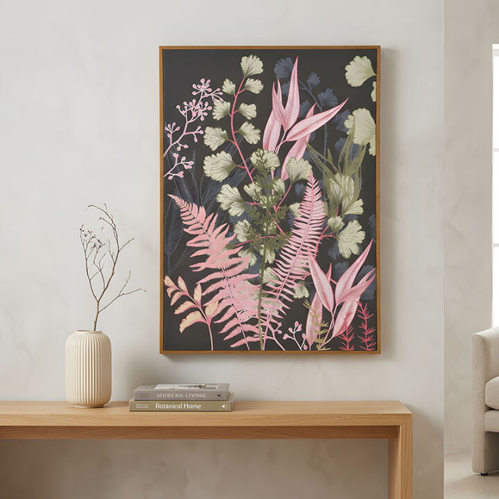 ZIDNA  SLIKA CANVAS ROZI I ZELENI LISTOVI 50x70 CM
