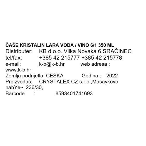 ČAŠE ZA BIJELO VINO KRISTALIN LARA  6/1 350 ML