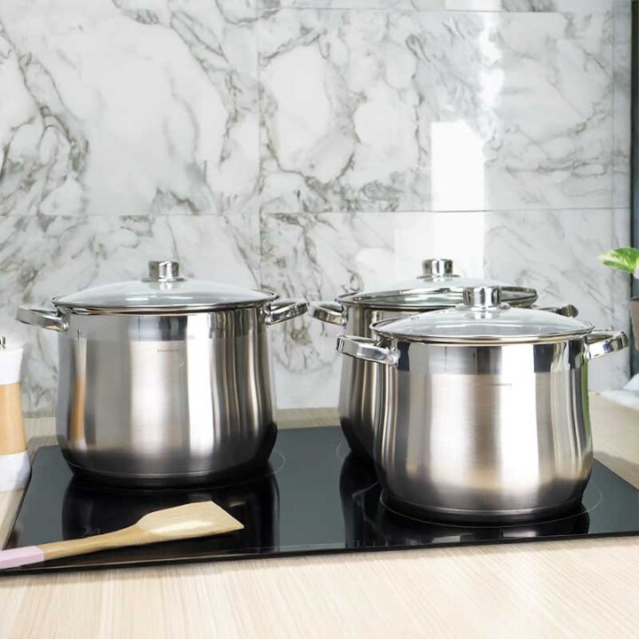 INDUKCIJSKI SET POSUĐA INOX SA STAKLENIM POKLOPCIMA SET 6/1