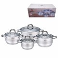 SET LONACA ZA KUHANJE INDUKCIJA INOX SA STAKLENIM POKLOPCIMA SET 8/1
