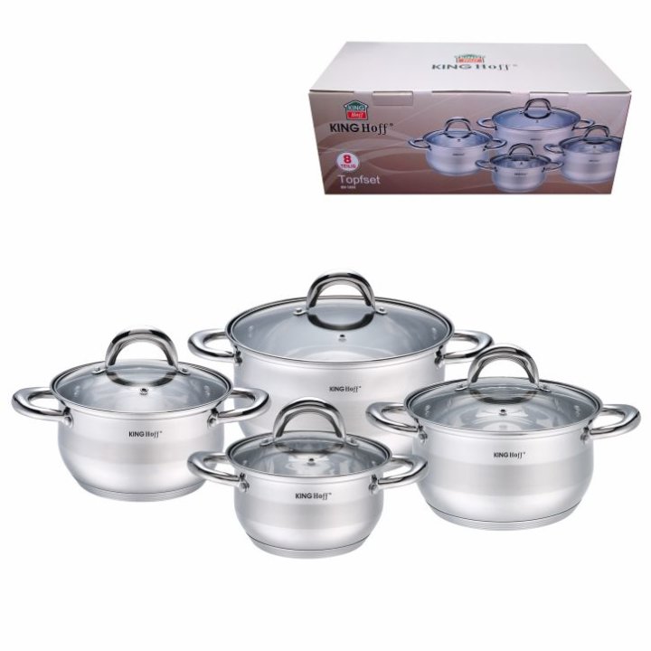 SET LONACA ZA KUHANJE INDUKCIJA INOX SA STAKLENIM POKLOPCIMA SET 8/1