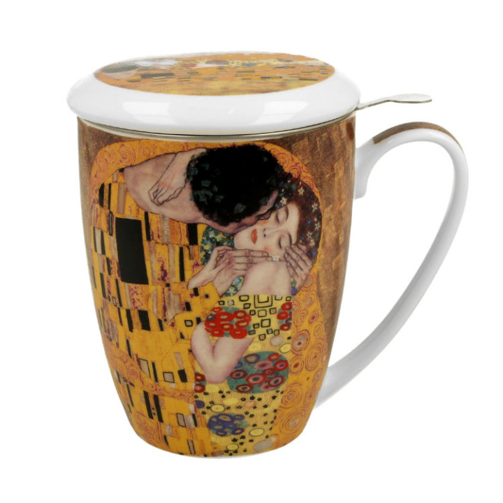 ŠALICA PORCULANSKA 380 ML S POKLOPCEM I INFUZOROM - THE KISS BY GUSTAV KLIMT