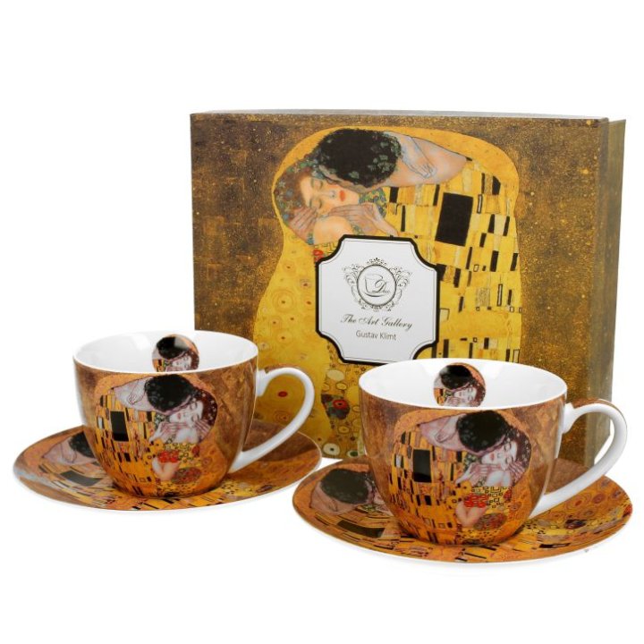 ŠALICE ZA KAVU PORCULANSKE 2/1 280 ML U POKLON KUTIJI - THE KISS BY GUSTAV KLIMT