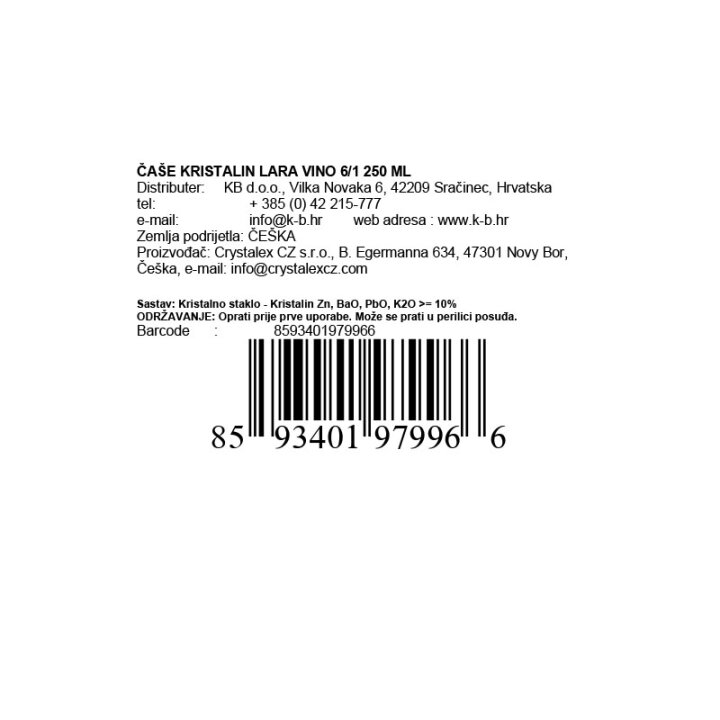 KRISTALNE ČAŠE ZA VINO LARA 6/1 250 ML