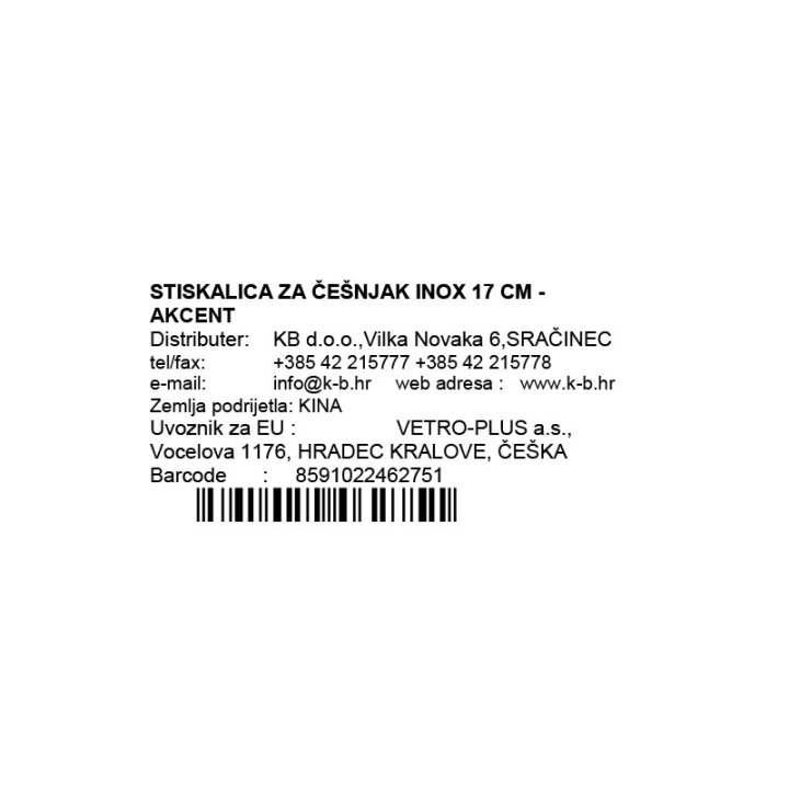 STISKALICA ZA ČEŠNJAK INOX 17 CM - AKCENT