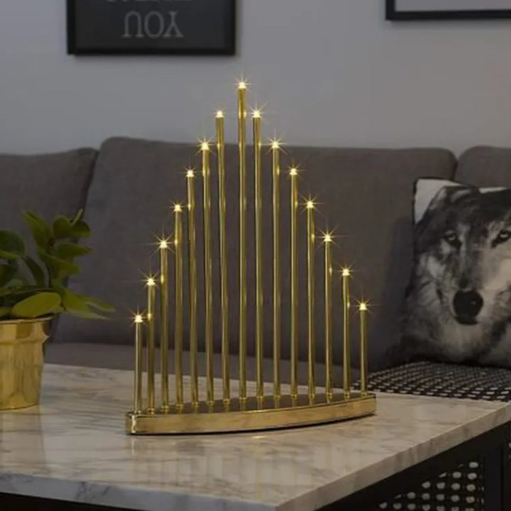 BOŽIĆNI LED SVIJEĆNJAK METALNI DEKORATIVNI 38,5x30 CM - ZLATNA BOJA