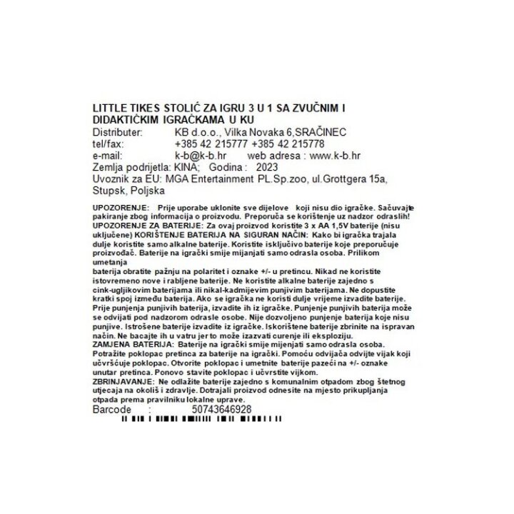 LITTLE TIKES STOLIĆ ZA IGRU 3 U 1 SA ZVUČNIM I DIDAKTIČKIM IGRAČKAMA U KUTIJI