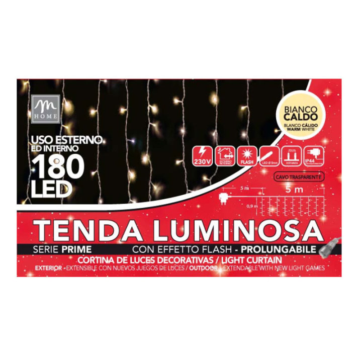 VISEĆE LAMPICE LED ZAVJESA 180/1 TOPLO BIJELE 10 M VANJSKE/UNUTRANJE