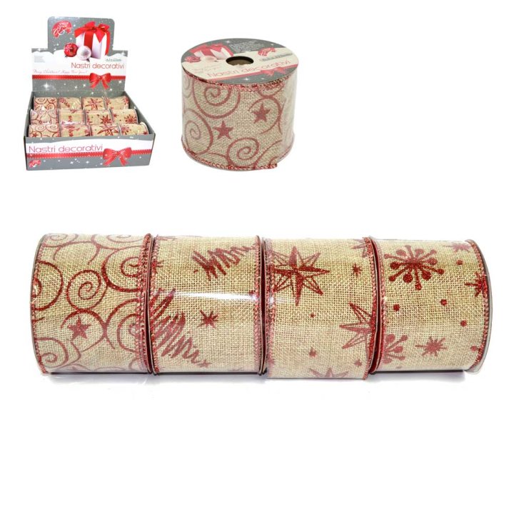 BOŽIĆNA TRAKA ZA ZAMATANJE JUTA 275x6,3 CM SORT