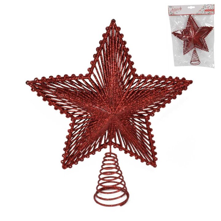 BOŽIĆNA ZVIJEZDA ZA VRH BORA 26 CM - CRVENA GLITER