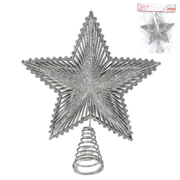 ZVIJEZDA ZA VRH BORA 26 CM - SREBRNA GLITER
