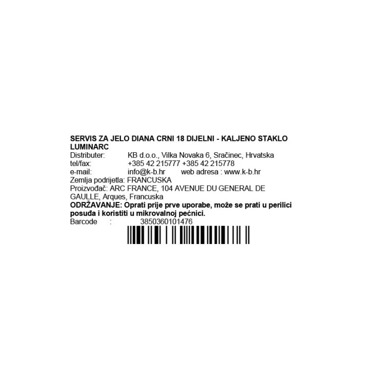 SERVIS ZA JELO DIANA CRNI 18 DIJELNI - LUMINARC