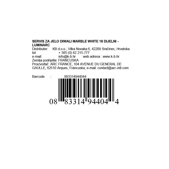 SERVIS ZA JELO DIWALI MARBLE BIJELI 18 DIJELNI