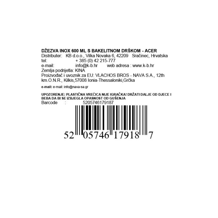 DŽEZVA INOX 600 ML S BAKELITNOM DRŠKOM - ACER