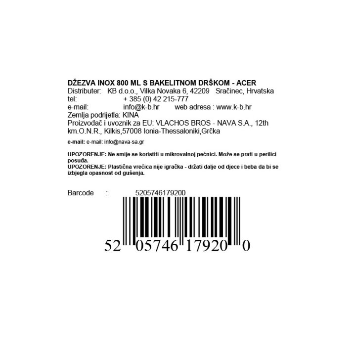 DŽEZVA INOX 800 ML S BAKELITNOM DRŠKOM - ACER