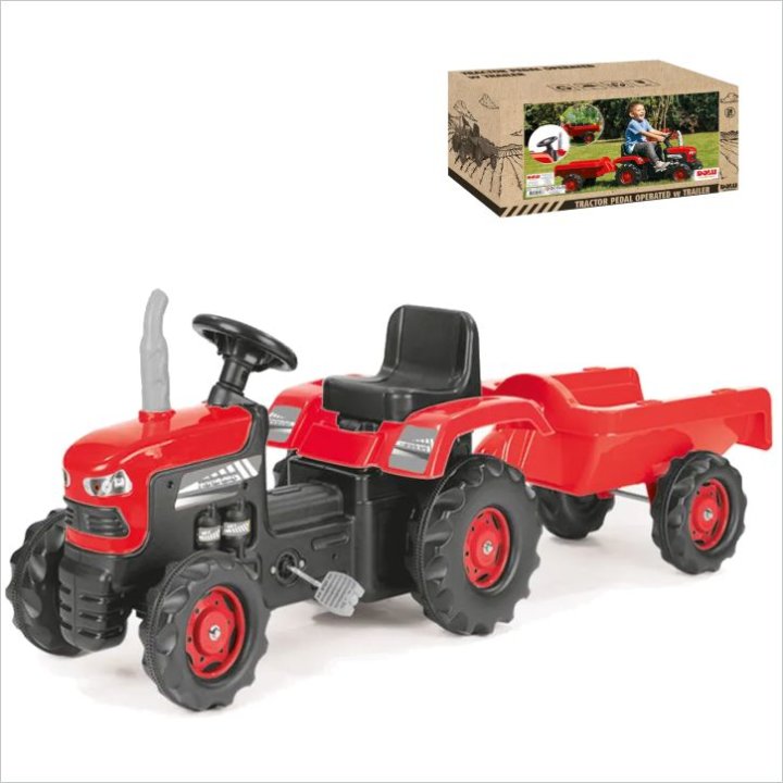 DJEČJI TRAKTOR NA PEDALE S PRIKOLICOM CRVENI 52x143x45 CM