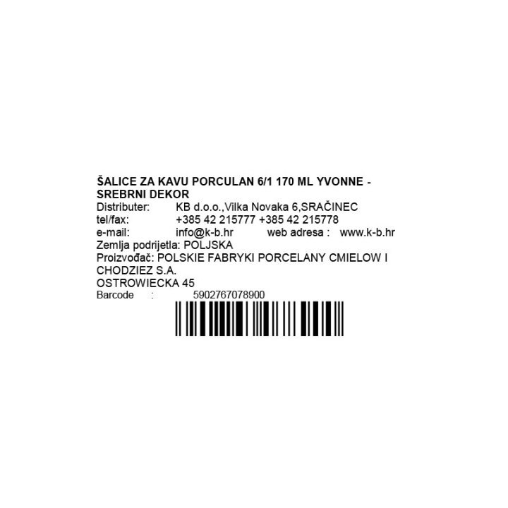 ŠALICE ZA KAVU PORCULAN 6/1 170 ML YVONNE - SREBRNI DEKOR