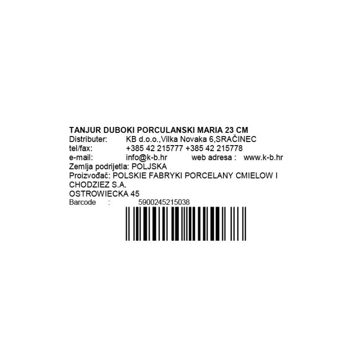 TANJUR DUBOKI PORCULANSKI MARIA 23 CM