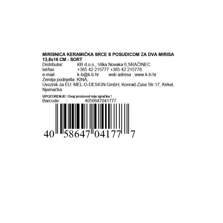 MIRISNICA KERAMIČKA SRCE S POSUDICOM ZA DVA MIRISA 13,8x16 CM - SORT