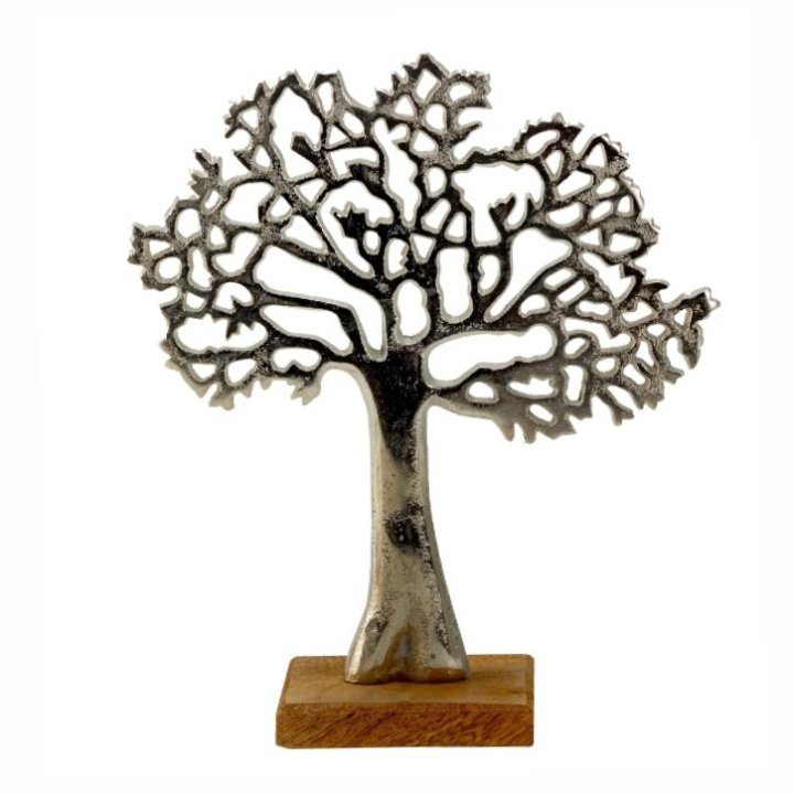 DEKORACIJA DRVO ŽIVOTA METALNO NA DRVENOM STALKU 26,5x23 CM