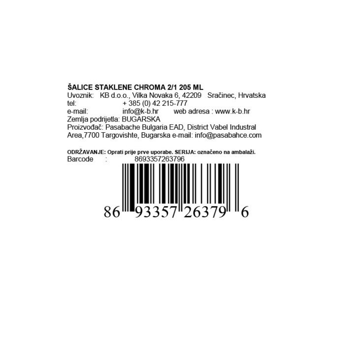 STAKLENE ŠALICE ZA KAVU CHROMA 2/1 205 ML