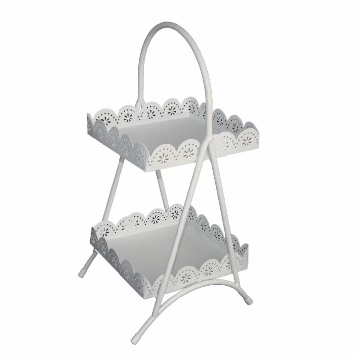 DEKORATIVNI STALAK ZA BILJKE METALNI DVA NIVOA ČETVRTASTI KREM 43x20x20 CM