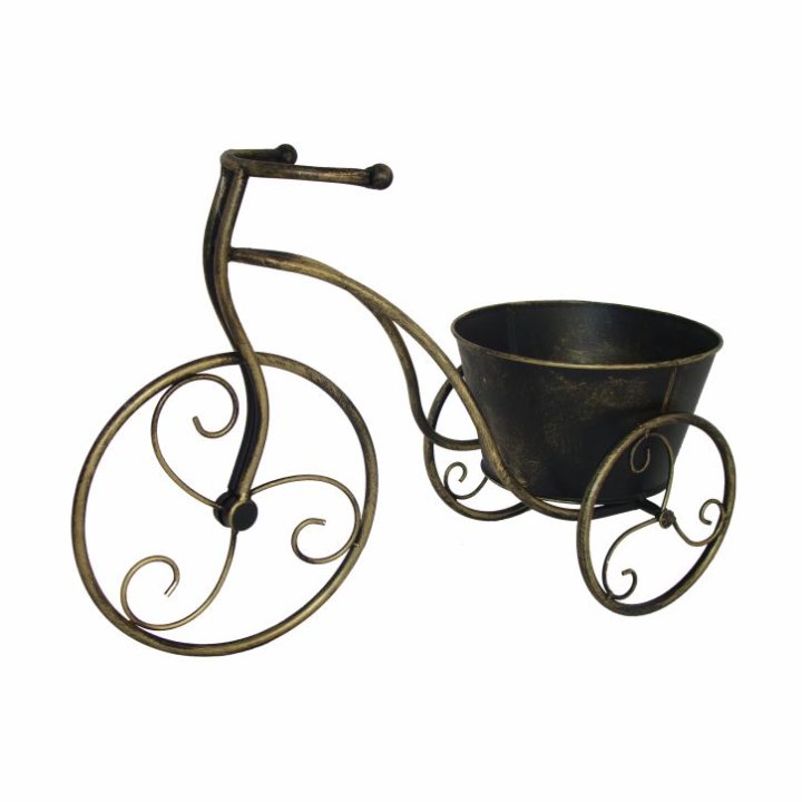 STALAK ZA CVIJEĆE TRICIKL METALNI ANTIK ZLATNO-CRNI 47x18x33 CM