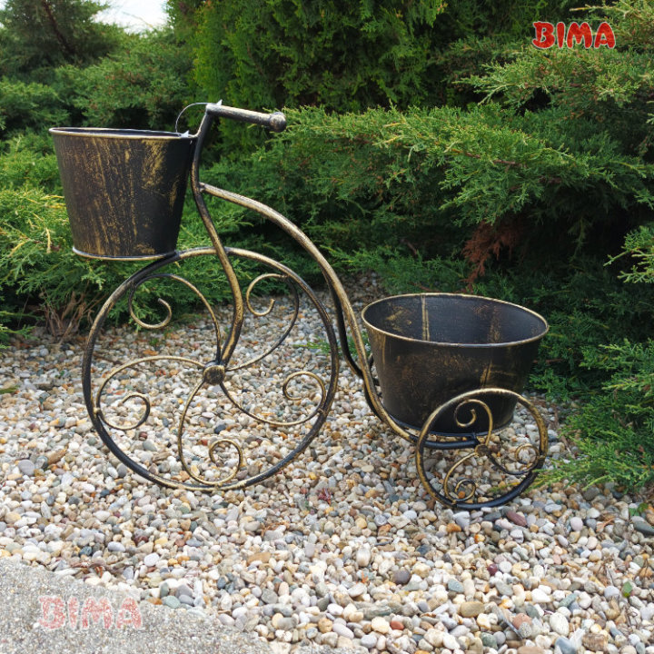 STALAK ZA CVIJEĆE TRICIKL ZA 2 TEGLE METALNI ZLATNO-CRNI 46x42 CM