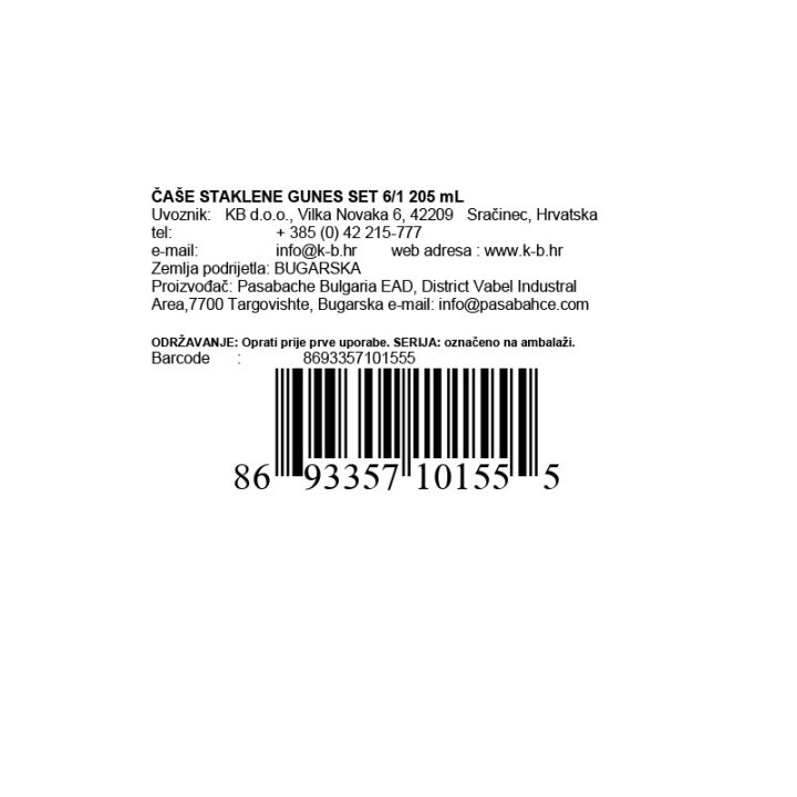 ČAŠE STAKLENE GUNES SET 6/1 205 mL
