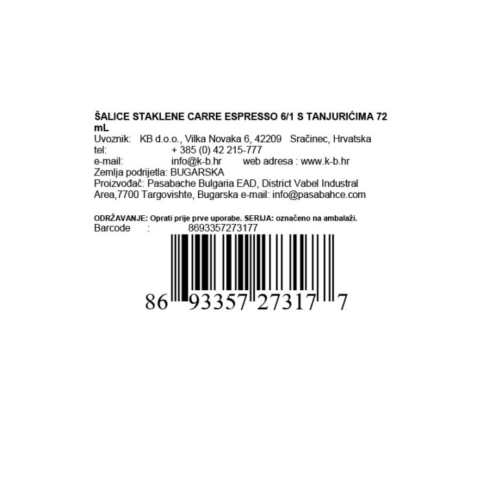 STAKLENE ŠALICE ZA ESPRESSO KAVU 72 ML 6/1