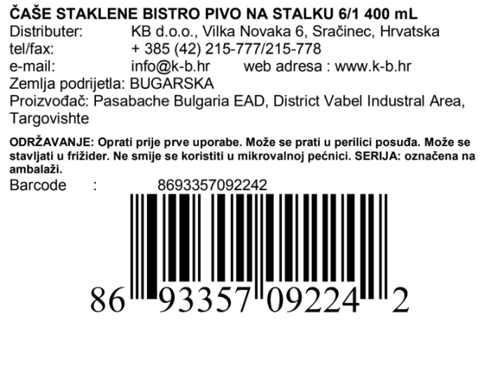 ČAŠE ZA PIVO NA STALKU 6/1 400 ML BISTRO