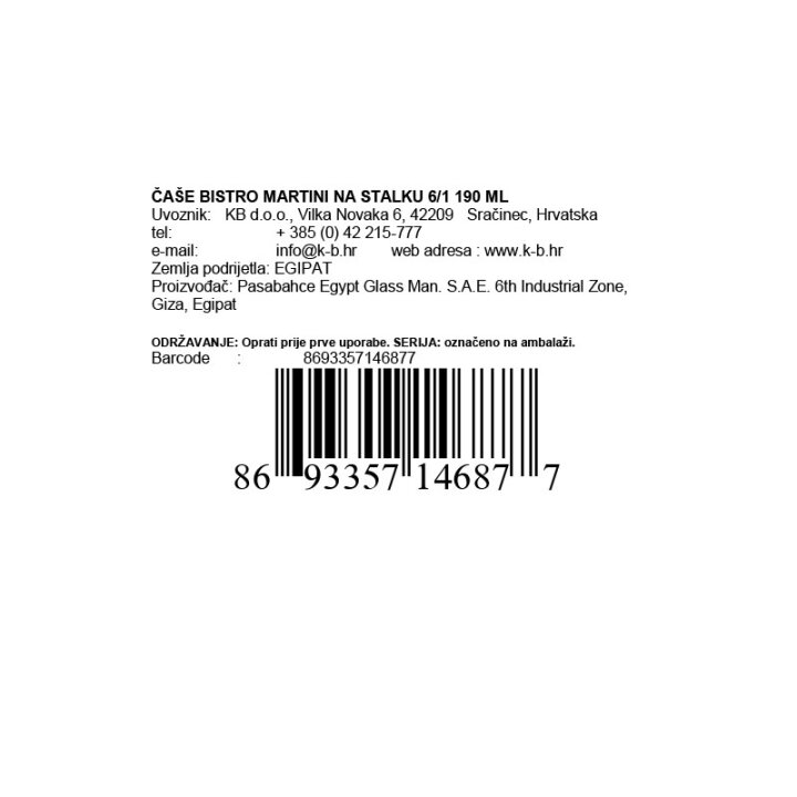 ČAŠE ZA MARTINI BISTRO NA STALKU 6/1 190 ML