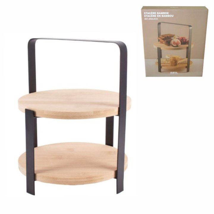 ETAŽER 2 NIVOA BAMBOO S METALNIM STALKOM 26,5 x 21,5 CM