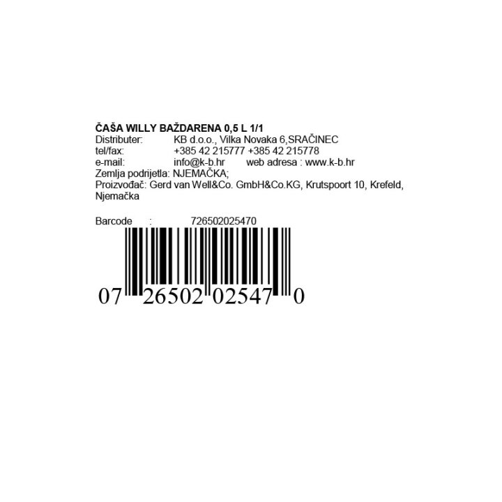 ČAŠA ZA PIVO / VODU 0,5 L WILLY BAŽDARENA  1/1