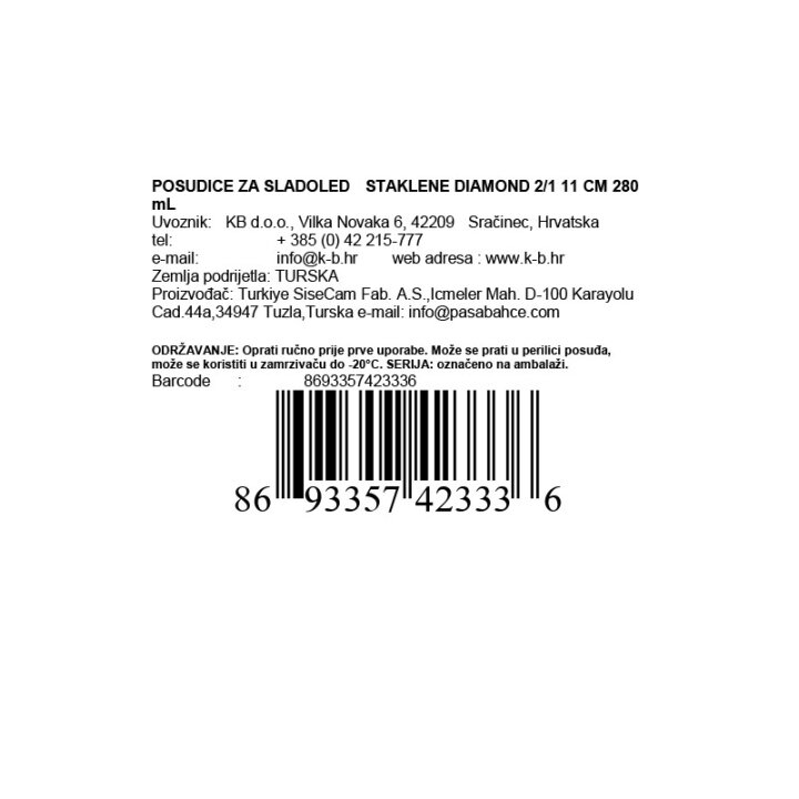 POSUDICE ZA SLADOLED STAKLENE DIAMOND 2/1 11 CM 280 mL